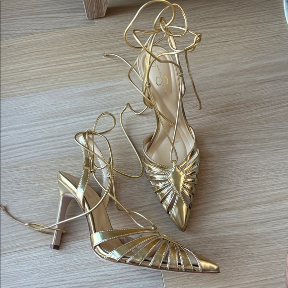 Jessica Simpson Gold Strappy Heels - Picture 1 of 4